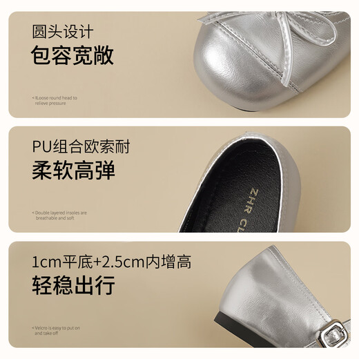 Zhr Mary Jane Chaussures féminines Summer Summer Haut-Arc Single Chaussures Real Cowhide Sweet Women's Shoes Ah687 Silver 36