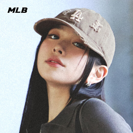 MLB官方张凌赫同款情侣磨破做旧时尚logo运动棒球帽春夏新款CPVV3 洛杉矶道奇队/浅棕色 均码
