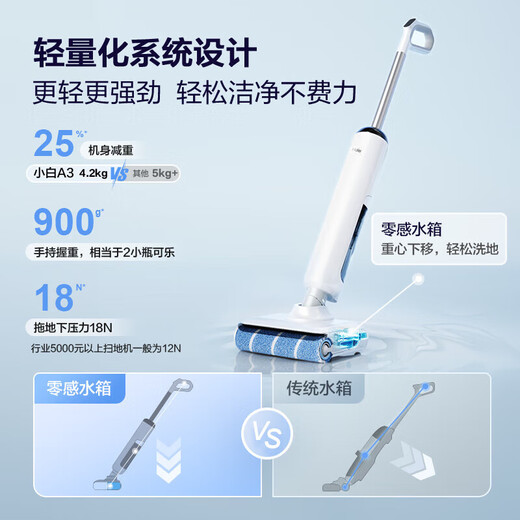 Haier Floor Scurpor Home A3S trempage de l'eau chaude, pose à plat et lavage des cheveux anti-tangage, absorption électrolytique de l'eau et nettoyage de sol sans fil intégré intégré Robot aspirateur A3air [nouveaux produits de séchage et séchage améliorés A3Plus]