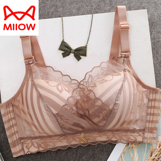 猫人（MiiOW）无钢圈文胸聚拢调整型内衣女加厚小胸集中薄款收副乳蕾丝性感胸罩 大红色【套装】 礡款 70A 32B通用杯