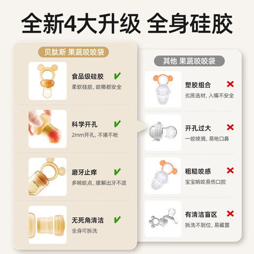 Betis bite bag baby soothing molar gel baby fruit feeding device silicone teether small fish with 2 bite bags S/L