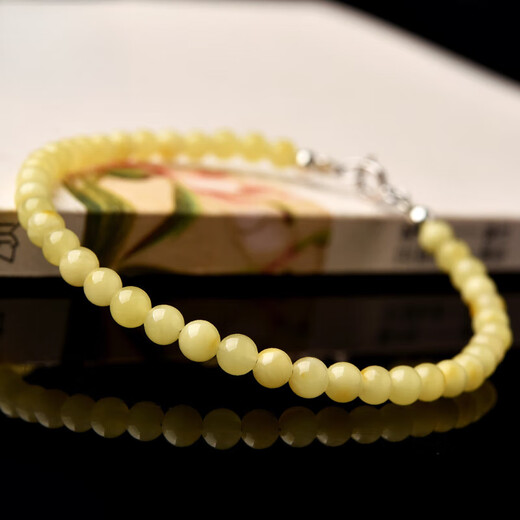Chuxu collection-grade Russian beeswax bracelet for women, sterling silver amber beeswax, light luxury niche, exquisite cultural and Buddhist beads bracelet, bead diameter about 3mm (S925 silver buckle head + extension chain)