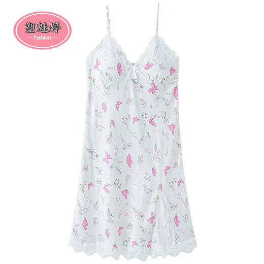 Plastic Meiting summer ice and snow silk sexy nightgown for women with breast pad pure sleeveless suspender skirt thin cool home skirt A11964 M women's style