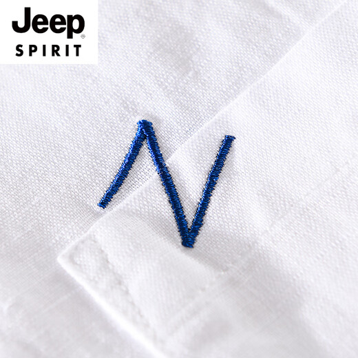 JEEP SPIRIT men's cotton linen lapel short-sleeved T-shirt loose shirt collar tops with neckline T-shirt linen summer clothes yunyi-9711 blue dark color. M