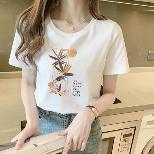 艾格辰学生短袖t恤宽松夏季2025新款纯绵白色t恤女短袖宽松气质学生百搭 9793白色短袖 均码 M(建议80-105斤)