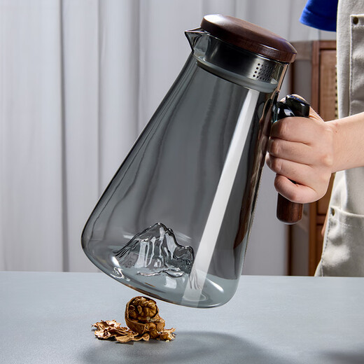 Fu Jian cold kettle, cold kettle glass, high temperature resistance, household large-capacity cold boiled water cup, fruit camellia teapot, refrigerator kettle, kettle set, one pot with six cups + cup holder + tea tray, Guanshan cold kettle