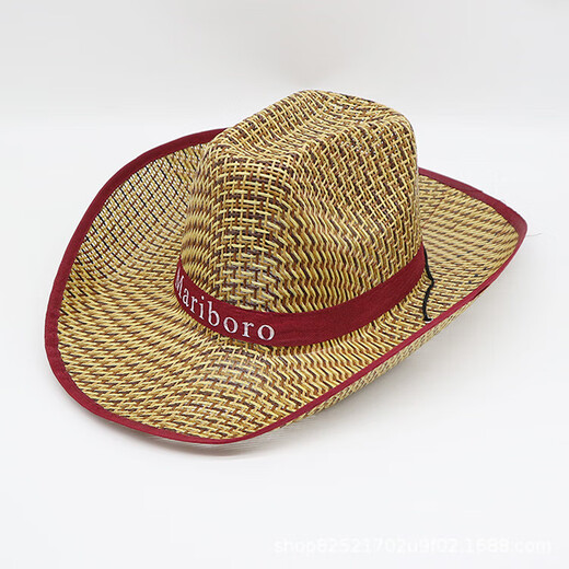 Sommersonne Hut Outdoor Fischer westlich Grasland Sonnenschutz Sonnenschild Fischertourismus Männer und Frauen Cowboy Strohhut Flat Edge Wein rot