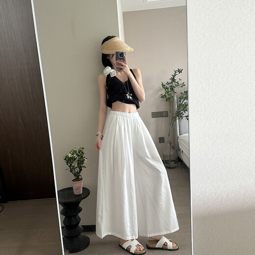 [Fallen lassen Röcke] Feste Farbe Lazy Old Money Style Acht-Punkte-Hose mit breiten Beinen lässige, lockere und schlanke, hoch taillierte Sommerfrauen, erdige gelbe Farbe L [Vorgeschlagen 118-136 Jin [Jin ist 0,5 kg]]]