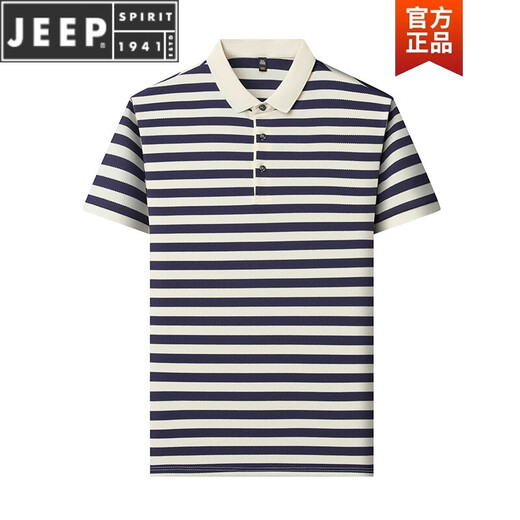 
JEEP SPIRIT short-sleeved T-shirt for men 2025 new striped lapel casual half-sleeved summer loose thin men short-sleeved POLO L9906 black M 165 recommended 90-120Jin [Jin equals 0.5 kg]