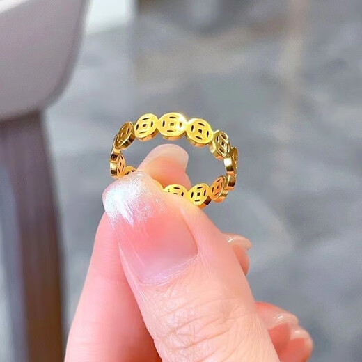 MHFDO Vietnam Sand Gold Hollow Copper Coin Ring Women's Fashion Personalized Index Finger Ring Temperament Internet Celebrity Plain Ring Gold Ring Copper Coin Ring US Size 8