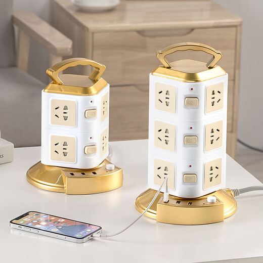 Jingdong Logistics Tower type vertical multi-hole power strip with USB charging strip multi-socket USB socket with overload protection multi-hole three-dimensional multi-purpose Gold four-layer with USB Full length 2.8 meters Pure copper bold