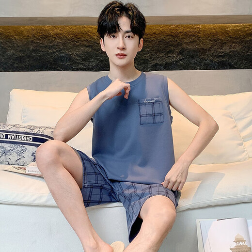 2025 new summer men's pure cotton pajamas set casual vest shorts for outdoor wear OMM13066 XL