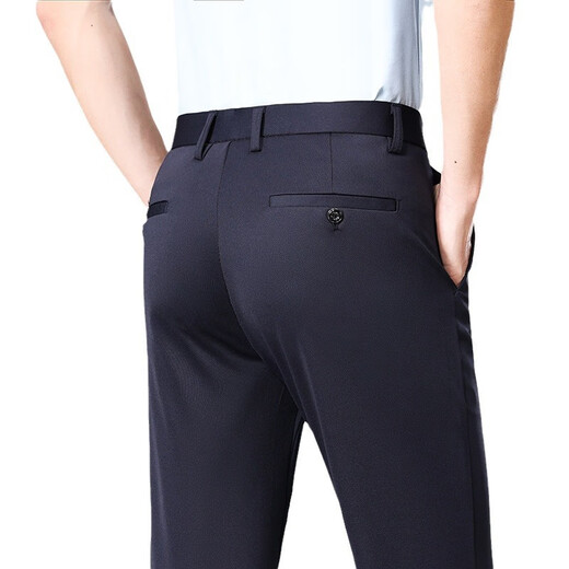 Yuqianya planchado gratis pantalones casuales elásticos de cuatro lados para los hombres delgados seda delgada de hielo delgado pantalones de negocios delgados para hombres Pantalones delgados de verano [verano] 722-negros delgados 35