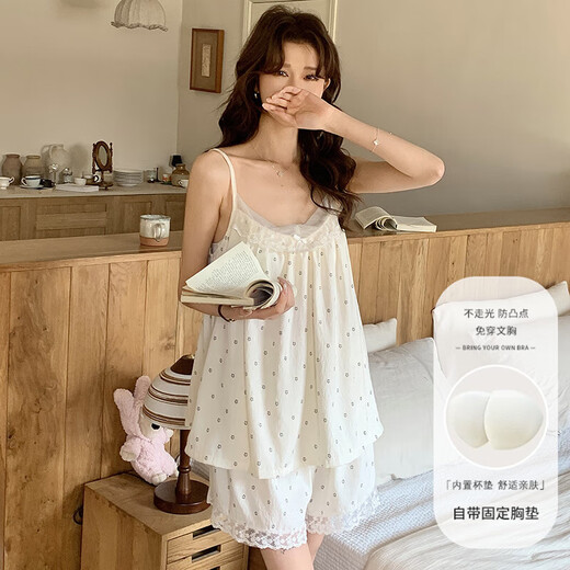 带胸垫睡衣女云朵棉夏季新款甜美花边性感吊带短裤2025年两件套 834#小花朵 XL