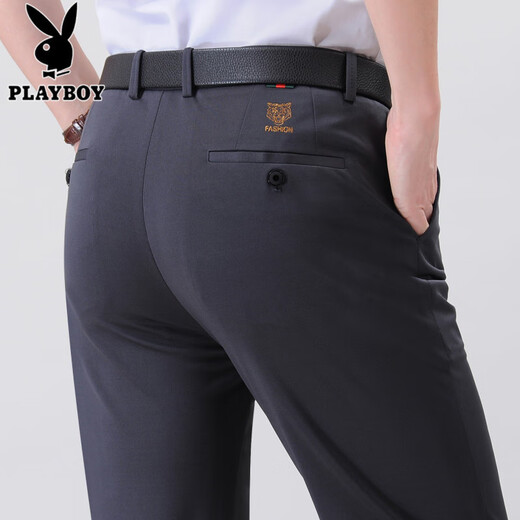 花花公子（PLAYBOY）高端商务休闲裤夏季薄款冰丝男士西裤中年爸爸裤子宽松直筒长裤 9853黑色【冰丝长裤】 M 32【2.5尺/84C腰围】