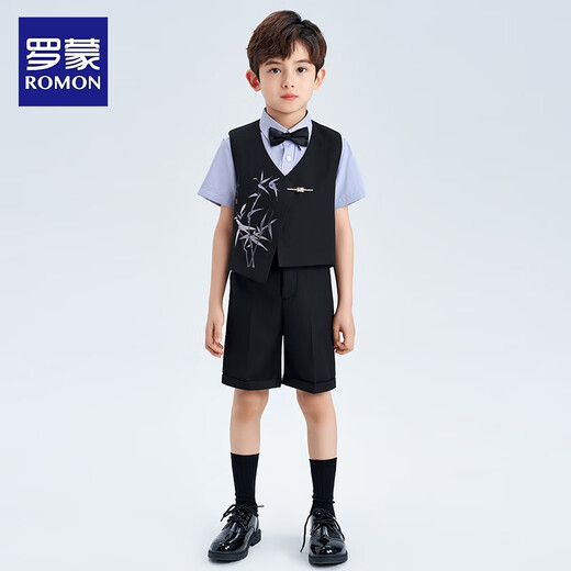 Romon Boy Suit Piano Performance anfitrión Nuevo traje de estilo chino Vestido infantil Negro 120