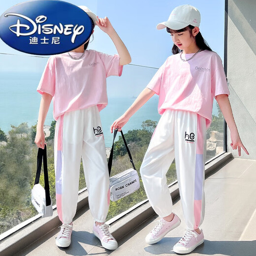 迪士尼（Disney）女童运动服套装新款短袖儿童休闲童装夏季大童夏装女孩衣服 5671撞色9731紫色(不含鞋子) 150 cm(150cm)