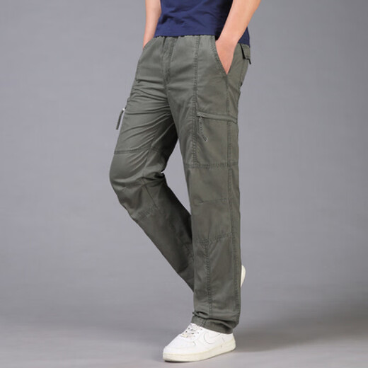 
Jiujiuwang Summer Men's Thin Leisure Pants Straight-Line-Fat Plus Plus Large Size Hip Hop Sports Loose Multi-Pocket Working Pants Men's Trendy Gray #9926 Pocketless M Weight 100-130Jin [Jin equals 0.5 kg]