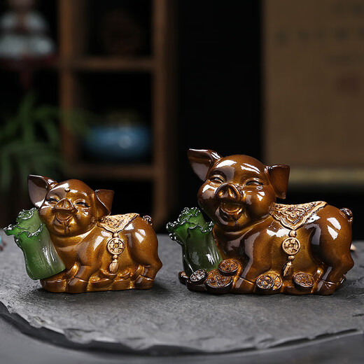 Yunhua Color Changing Tea Pet Lucky Pig Pig Arch Cabbage Tea Table Tea Table Play Golden Pig Fortune Creative Boutique Cute Pig Lucky Pig (Red Turns Gold) Small