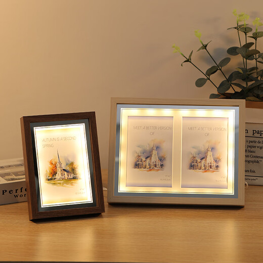 Marco de fotos con iluminación de mesa creativa Impresión de fotografías de 6, 7 y 8 pulgadas convertida en adornos de escritorio para decoración * Regalo para amigos color madera marrón - Marco de fotos con luz de un solo marco de 6 pulgadas + impresión de fotografías