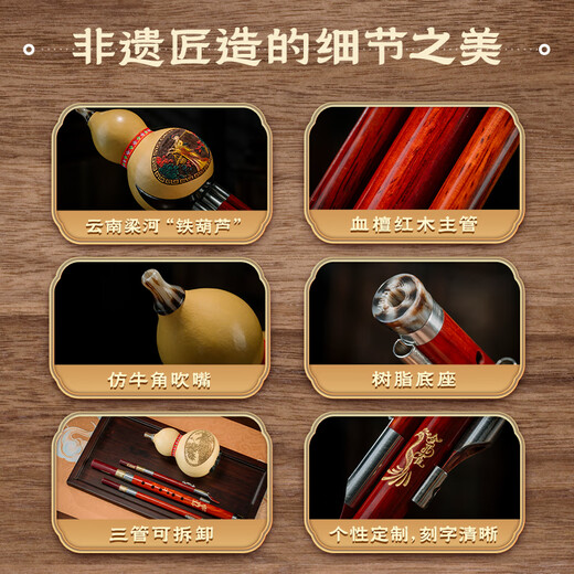 
Golden Peacock Redwood Hulu Silk C-tune Primary School Students Professional Performance Level B-tune Beginners Adults Ebony Flagship Store Musical Instruments Redwood Pipe Double Peacock [Standard C-tune] + Giveaway