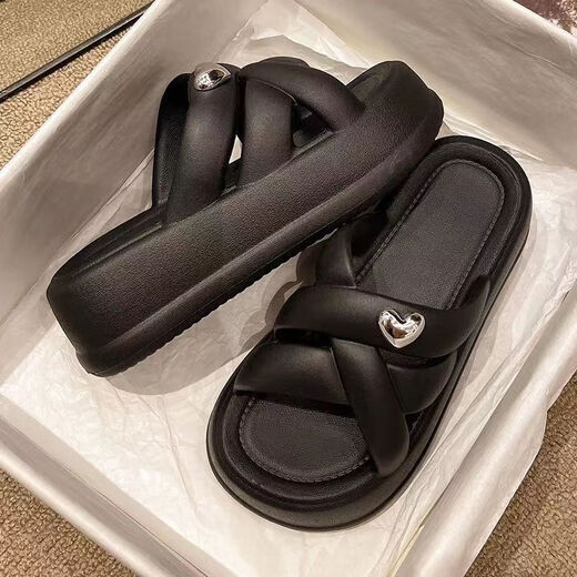 Xier sandals for women's indoor bathroom slippers 2025 new fashionable and versatile women's one-slip flops for bathroom bathing sandals Black love 38-39