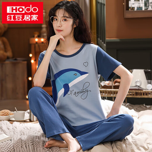 
Hongdou (Hodo) pajamas for women in summer pullover pure cotton short-sleeved trousers fat mm plus fat plus size 200 Jin [Jin equals 0.5 kg] Spring and Autumn home clothing thin style 3519 White chinchilla short-sleeved trousers M Standard women_80-100 Jin [Jin equals 0.5 kg]