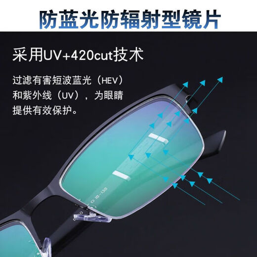网红近视眼镜男款商务半框金属可配有度数眼睛防蓝光防辐射平光潮 黑色框 无度数平光镜+镜盒