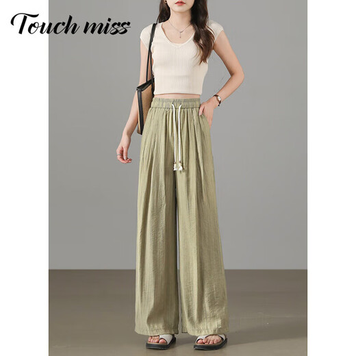 Tachimis TOUCH MISS light luxury lazy wide-leg pants for women 2025 summer loose and thin casual pants gray hemp tie-dye pants for women gray brown S