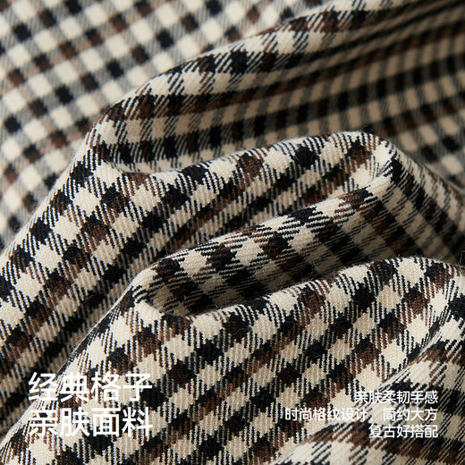 森马（Semir）外套女短款拼接灯芯绒翻领潮流宽松秋季落肩格纹夹克101524108021