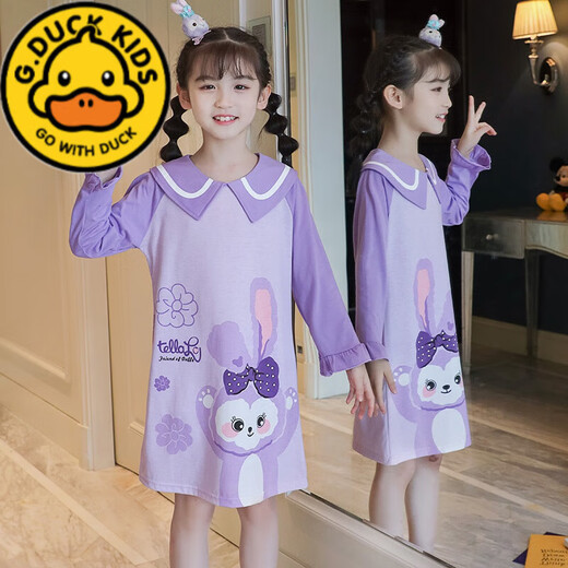 G.DUCKKIDS女童睡裙公主长袖春秋纯棉儿童睡衣女孩中大童夏季薄款家居服母女 公主领长裙WJ9909#蓝美少女 170 14码【建议身高120-125cm】