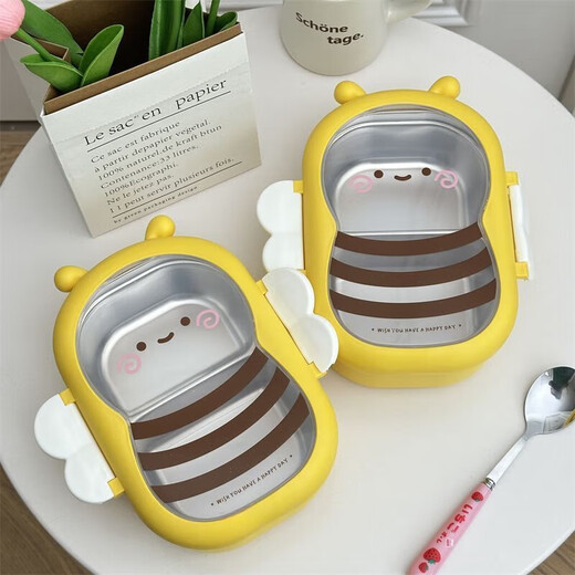 Enshousu Cute Little Bee stainless steel insulated lunch box with compartments lunch box for students, office workers and children Xiaomi*Bee stainless steel lunch box with two compartments