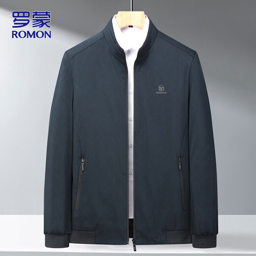 ROMON Jacket Men's Autumn and Winter Business Stand Collar Jacket Men's Casual Top Dad's Wear Professional Wear Shrimp Blue XL