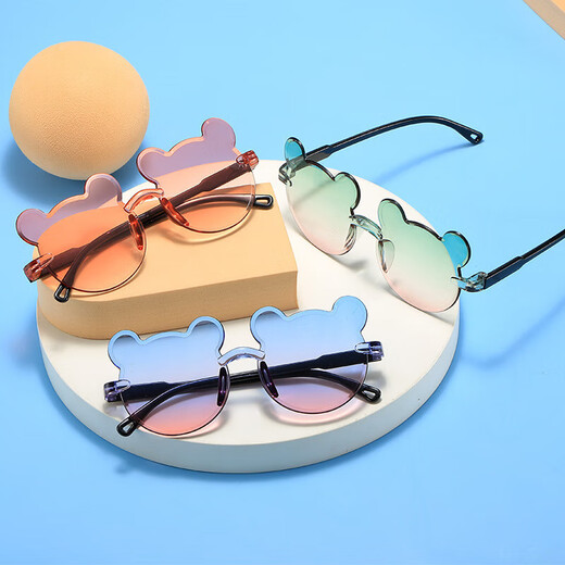 
New cute round frame bear children's sunglasses summer sunglasses trendy gradient baby sunglasses top pink and white