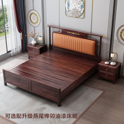 Yuyang Bed New Chinese style black gold wood solid wood bed 1.8m 2m double bed bedroom furniture wedding bed 9902# Wujin wood bed [联文免] 1.8*2.0m [silent bed board]