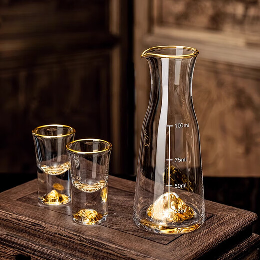 Chinuo Yipin Jiangshan Jinshan gold foil crystal white wine cup divided into jug 1 pot 1 cup household set creative small wine glass 1 pot 2 cups