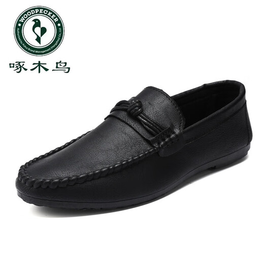 啄木鸟夏季男鞋乐福鞋男2025年韩版男士休闲皮鞋软底社会小伙青年鞋 D826黑色 39