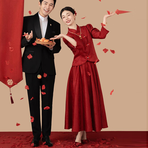 Wen Mi Toast Dress Large Size Zipper Style New Chinese Style Pregnant Women 2025 New Engagement Dress Fat mm Bride Returning to the Door after Marriage Burgundy XL