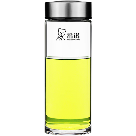 HEENOOR glass cup single layer men's thickened water cup official website transparent large capacity tea cup portable heat-resistant cup 6196 [Natural color] [with filter] 530ml
