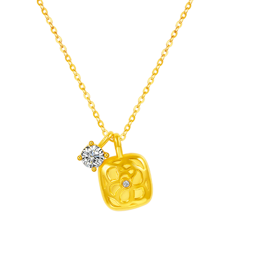 Ming Diamond International 18k gold small sugar cube pendant female au750 moissanite sugar cube neck ornament simple necklace birthday gift for girlfriend