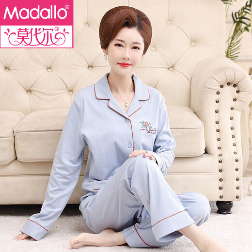 Modal brand mother pajamas for women in spring and autumn style Xinjiang cotton large-size thin long-sleeved middle-aged and elderly home clothing set summer XE-2687 3XL [Suggested weight: 160-180Jin [Jin equals 0.5 kg]]