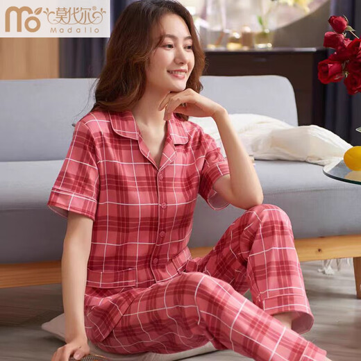 Modal summer pajamas women's pure cotton short-sleeved trousers cotton thin summer summer style middle-aged mother's home clothes LNY-9922 M - Recommended 80-95Jin [Jin equals 0.5 kg]