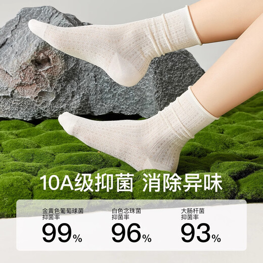 莫代尔4双桑蚕丝堆堆袜子女夏季超薄网眼透气吸汗中筒袜学生简约日系秋