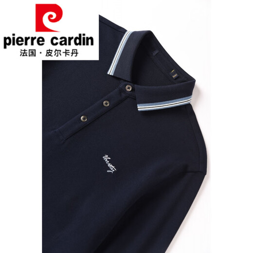 Pierre cardin breathable cotton comfortable and versatile brand long-sleeved POLO. men's spring and autumn lapel long-sleeved T-shirt base shirt 004A navy green long-sleeved polo shirt M 17088Y