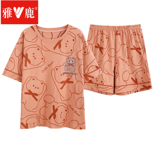 雅鹿2025年新款睡衣女夏季棉短袖短裤卡通甜美女生家居服套装 968 9855 M 【建议80-斤穿】