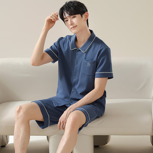 Couple pajamas summer short-sleeved cotton shorts cardigan lapel men and women Korean version simple casual suits for outside wear SN12701 women 12801 men XL men
