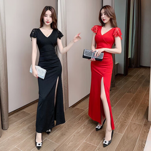 MieHONE Temperament Sauna Sexy Dress Long Bath Massage Workwear Slim Slim Evening Dress Foot Massage Technician Clothes 3882 Black XL