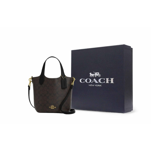 Coach Hanna18 Magnetic Schnalle-Close-Künstlungs-Leder-Crossbody Einsöder-Eimer-Bag-Handtasche Kleine Frauen-Walnuss-Basispakete für Frauen (Bag + Staubbeutel)