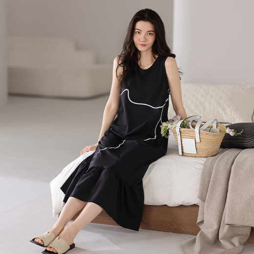 Nightgown for ladies 2025 new summer cool modal pajamas with chest pads for summer high-end sweetness and super soft to wear [XX-12001D] Simple women's style with chest pads 2XL (recommended 140-160Jin [Jin equals 0.5 kg])