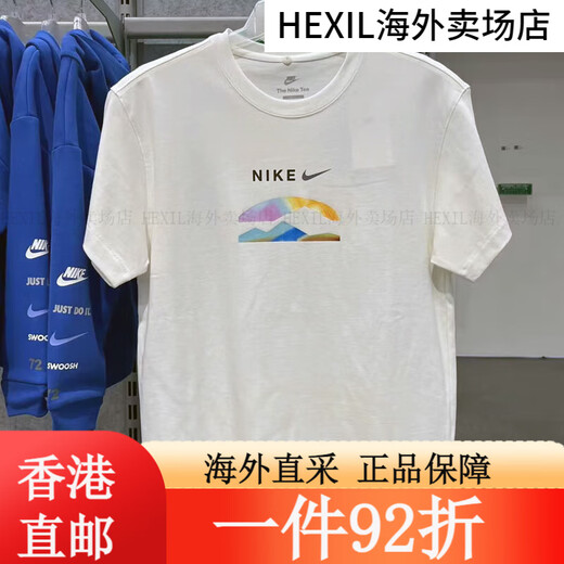耐克（NIKE）短袖T恤男装2024夏季新款运动服时尚潮流印花圆领半袖衫休闲 HF6172-133/米白纯棉 M 均码